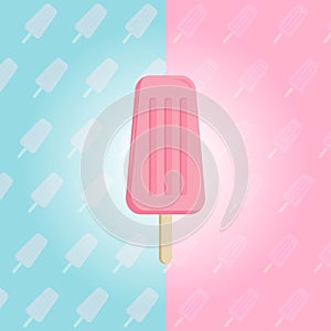 Ice-cream on popsicle stick. Two colored background with small ice-creams