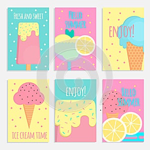 Ice cream posters, banners and cards in flat style