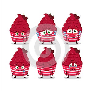 Ice cream raspberry cup cartoon character with sad expression