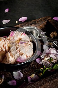 Ice cream with rose petals