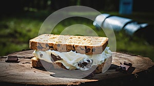 Ice cream sandwich: Fluffy bun embracing ice cream scoop, mix of warm softness and cool creaminess