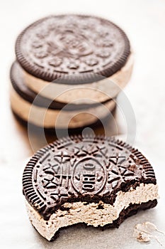 Ice cream sandwich Oreo - chocolate flavoured sandwich biscuits filled with vanilla flavour ice cream with crushed biscuit