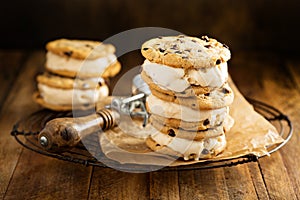 Ice cream sandwiches with chocolate chip cookies