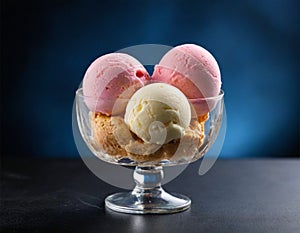 Ice Cream Scoop Cake Strawbeberry Vanilla Dessert photo