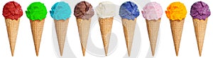 Ice cream scoop collection sundae cone in a row icecream summer photo