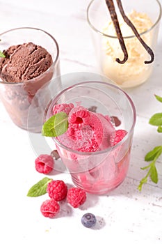 Ice cream scoop with fresh fruit