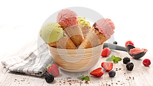 Ice cream scoop with fresh fruit