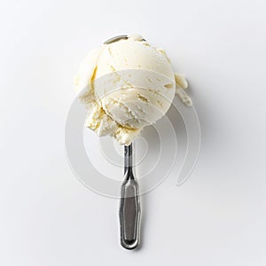 Ice cream scoop isolated on white background, top view image. Tasty vanilla desserts concept, closeup. Summer desserts