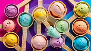Ice cream scoops in hyper-saturated colors