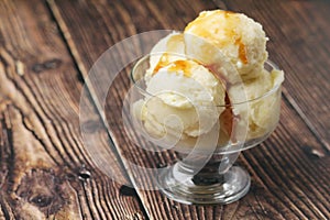 Ice cream scoops in an ice cream bowl