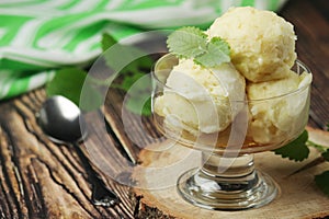 Ice cream scoops in an ice cream bowl