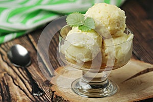 Ice cream scoops in an ice cream bowl