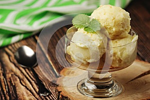 Ice cream scoops in an ice cream bowl