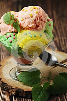 Ice cream scoops in an ice cream bowl