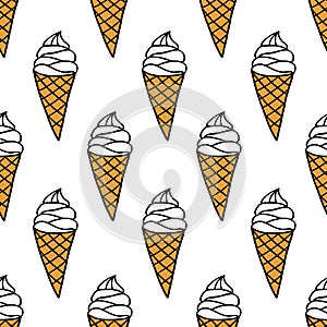 Ice cream seamless doodle pattern, vector illustration