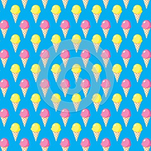 Ice cream seamless pattern isolated on blue background. Vector seamless summer pattern, sweet desserts, ice cream.