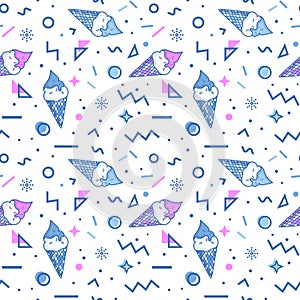 Ice cream seamless pattern in memphis style.