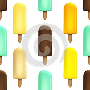 Ice cream seamless pattern on white background for Your business project. Realistic Snacks for ice cream from milk. Ice lolly.