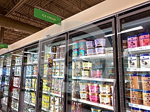 The Ice Cream section of the frozen foods aisle of a Publix grocery store