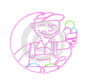 Ice cream seller hand drawn with felt-tip pen