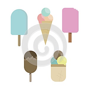 Ice cream set in flat style. Ice cream icon logo collection isolated