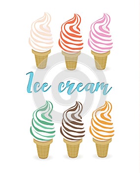 Ice cream set has many tastes, colorful.