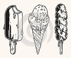 Ice cream set monochrome sketch