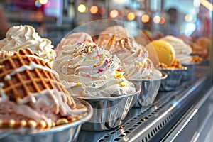 Ice cream shop awaits with waffle cones, promising sweet indulgence