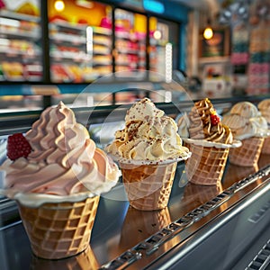 Ice cream shop awaits with waffle cones, promising sweet indulgence