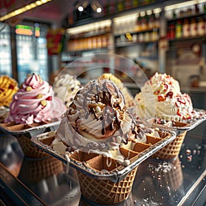 Ice cream shop awaits with waffle cones, promising sweet indulgence