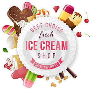 Ice cream shop label with type design photo