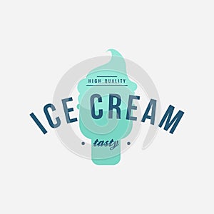 Ice cream shop labels, logotypes and design elements. Vintage different ice cream elements. Cold desserts and ice cream objects. V
