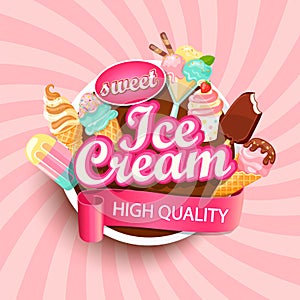 Ice cream shop logo, label or emblem. photo