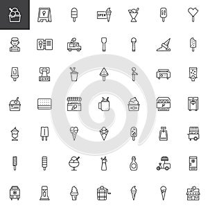 Ice cream shop outline icons set