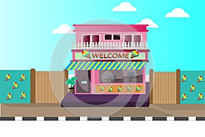 Ice cream shop vector landspace - vector business concept photo