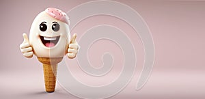Ice Cream showing thumbs up. Concept of ice cream for kids.