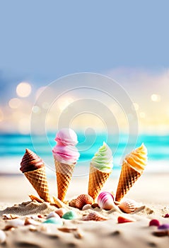 ice cream sorbets on the beach