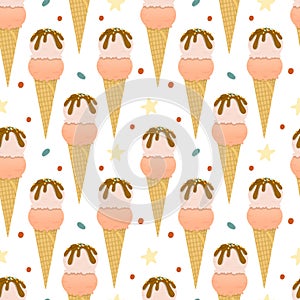 Ice cream, star and confetti seamless pattern