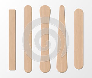 Ice cream sticks of different shapes realistic set. Popsicle  iceblock spatulas. Wooden tongue depressor