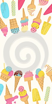 Ice cream story template. Cute colorful background for summer sale or special offer.