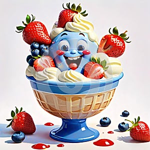 Ice cream strawberry blueberry fruit delicious colorful happy fun face