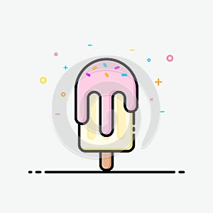 Ice cream strawberry clipart in filled outline style for summer poster and social media banner