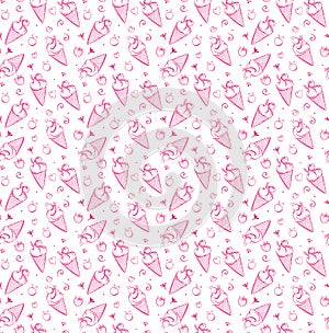 Ice cream with strawberry. seamless pattern Pink Ice cream for kids, adult, caffee. Vector illustration.