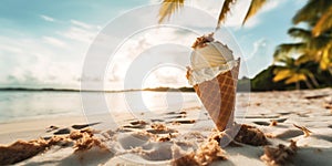 Ice cream stuck in the sand on the beautiful tropical beach