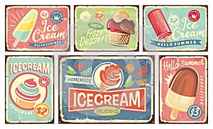 Ice cream and summer desserts vintage tin signs
