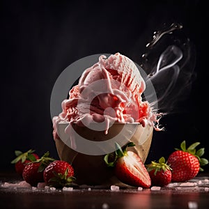 ice cream sundae fruity strawberry dessert summer colorful topping retro style