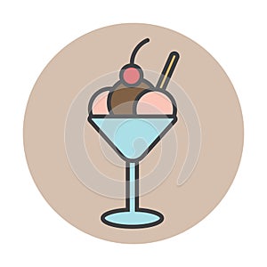 Ice-cream sundae with love letter and cherry. Vector illustration decorative design