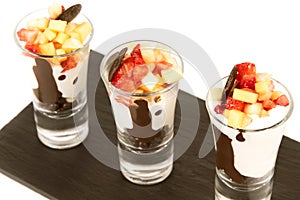 Ice cream sundae served in small glass