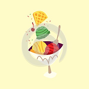 Ice cream sundae. Vector illustration decorative design