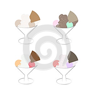 Ice cream sundae vector illustration set isolated on white background